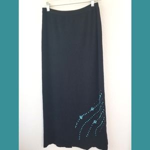 Kathy Levine by Request Black Knit Long Beaded Skirt Small